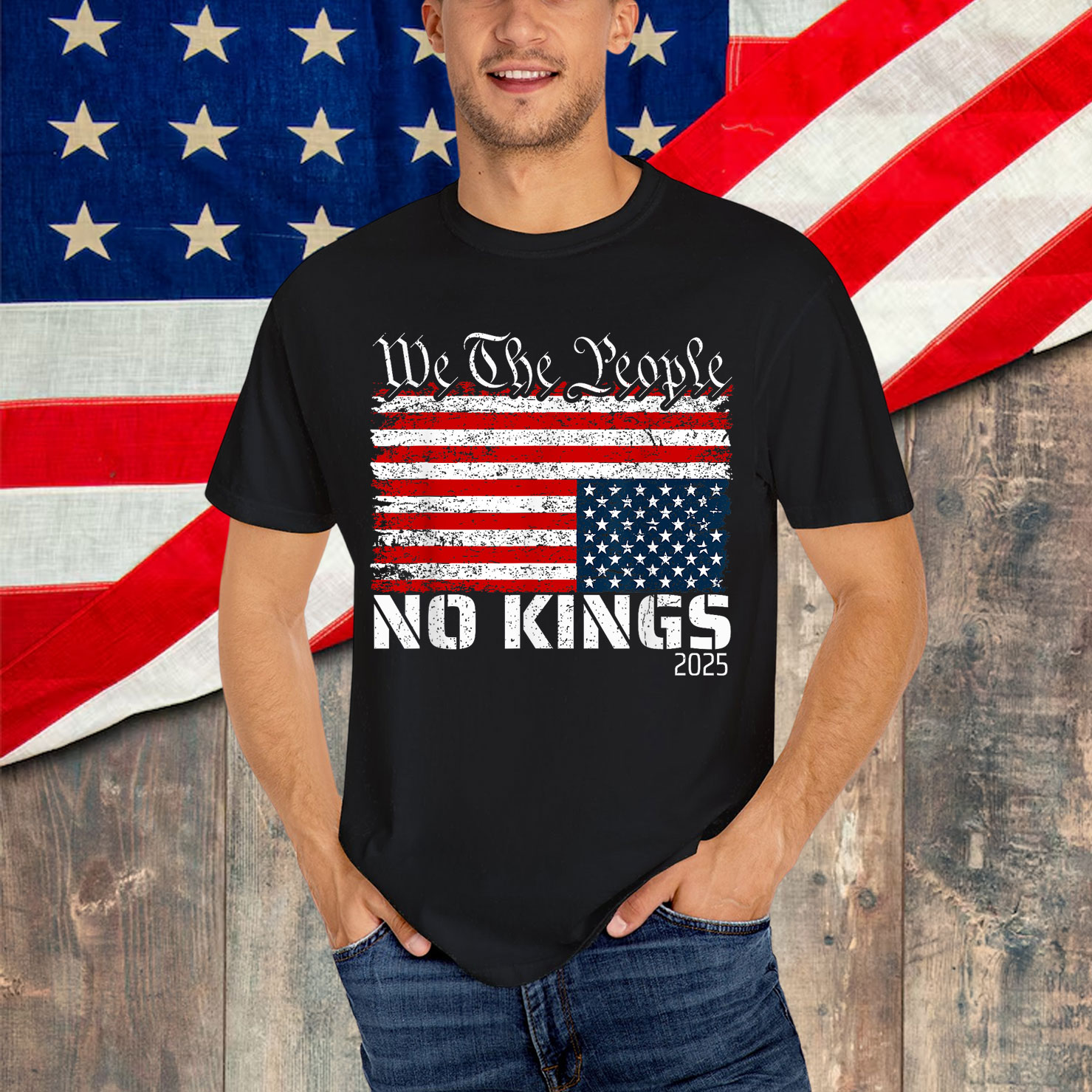 No Kings in America Distress Upside Down We T-Shirt