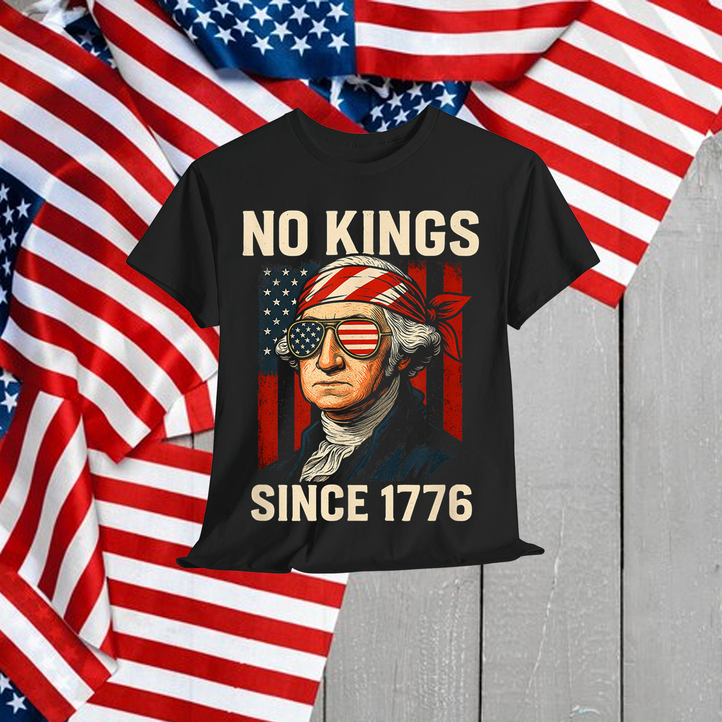 No Kings in America Since 1776 Distressed USA T-Shirt