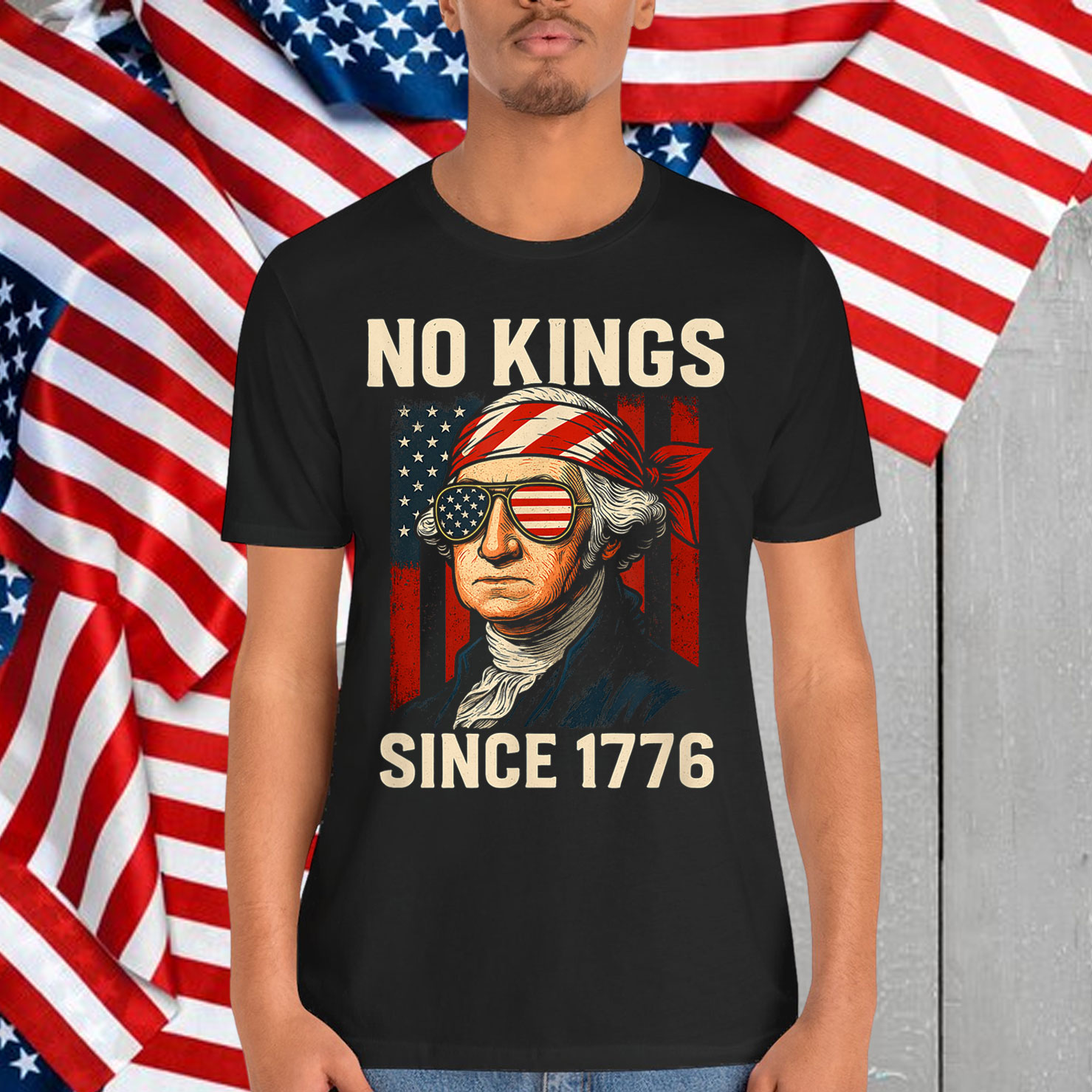 No Kings in America Since 1776 Distressed USA T-Shirt