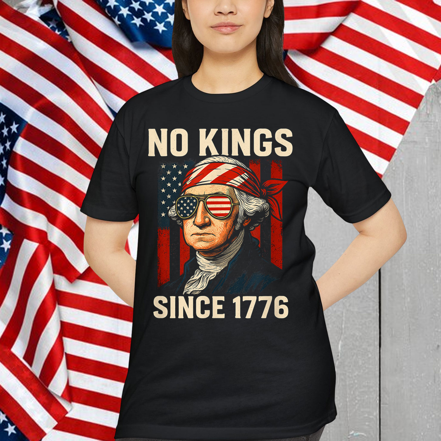 No Kings in America Since 1776 Distressed USA T-Shirt