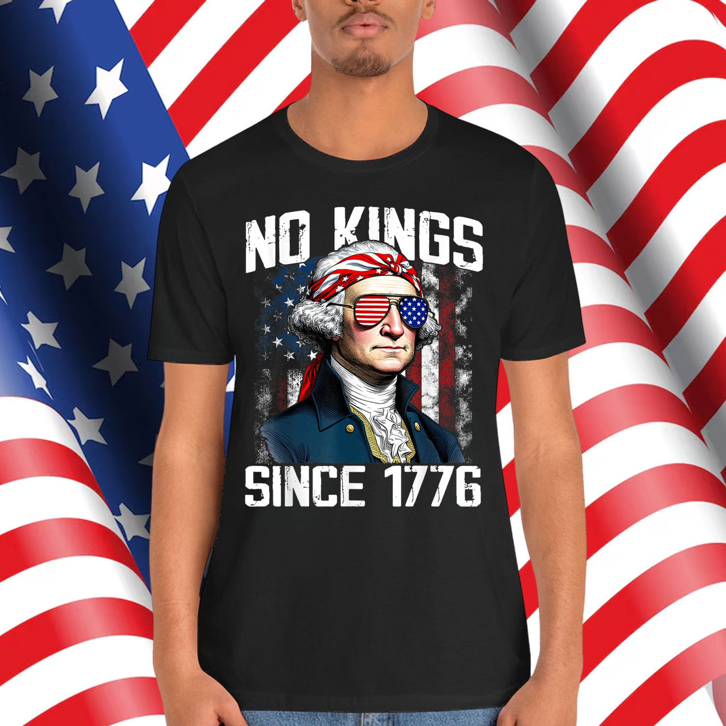 No Kings in America Since 1776 Distressed USA T-Shirt