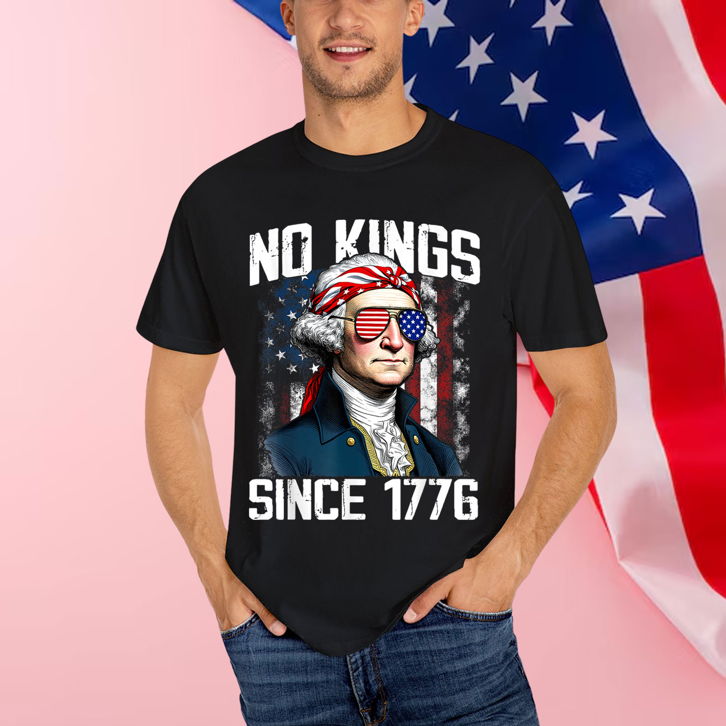 No Kings in America Since 1776 Distressed USA T-Shirt