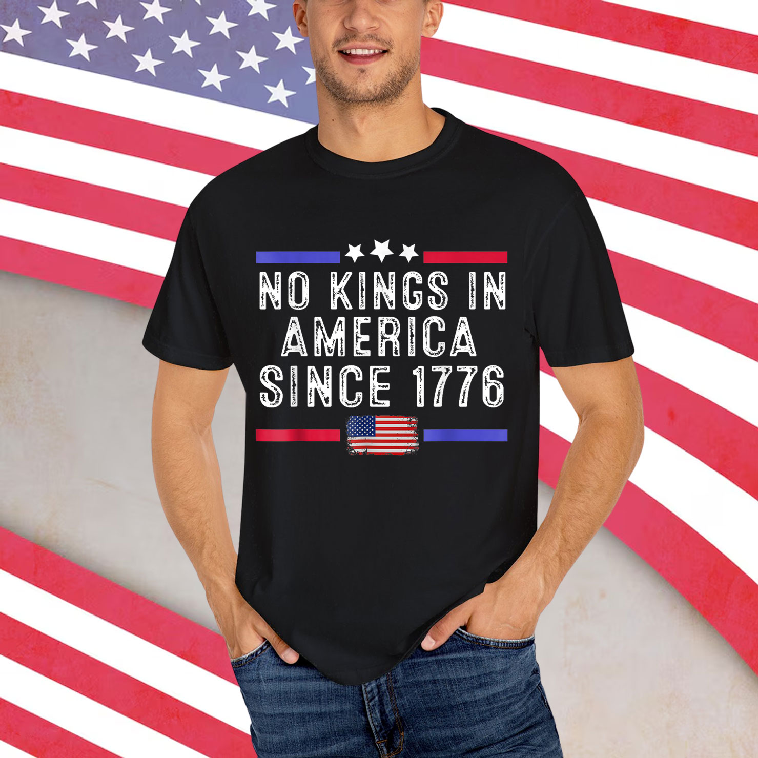 No Kings in America Since 1776 Distressed T-Shirt