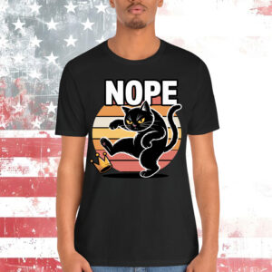 Nope Cat Kicking Crown Funny Kings America T-Shirt