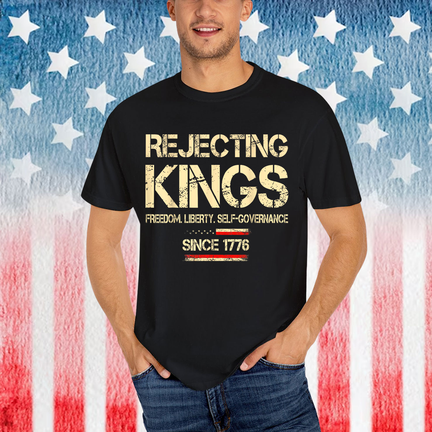 Rejecting Kings Since 1776 American Flag USA T-Shirt