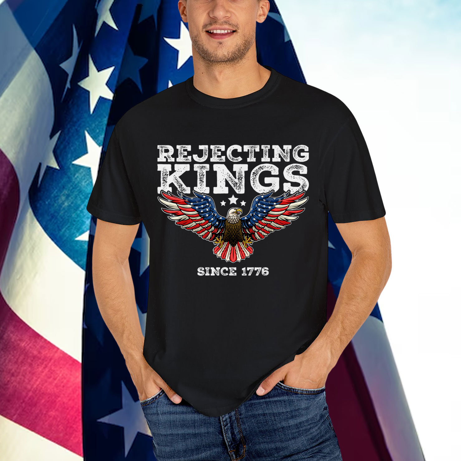 Rejecting Kings Since 1776 Bald Eagle Patriotic USA T-Shirt