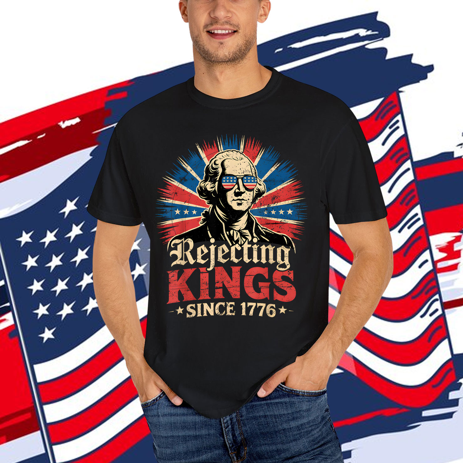 Rejecting Kings Since 1776 Distressed USA Vintage T-Shirt
