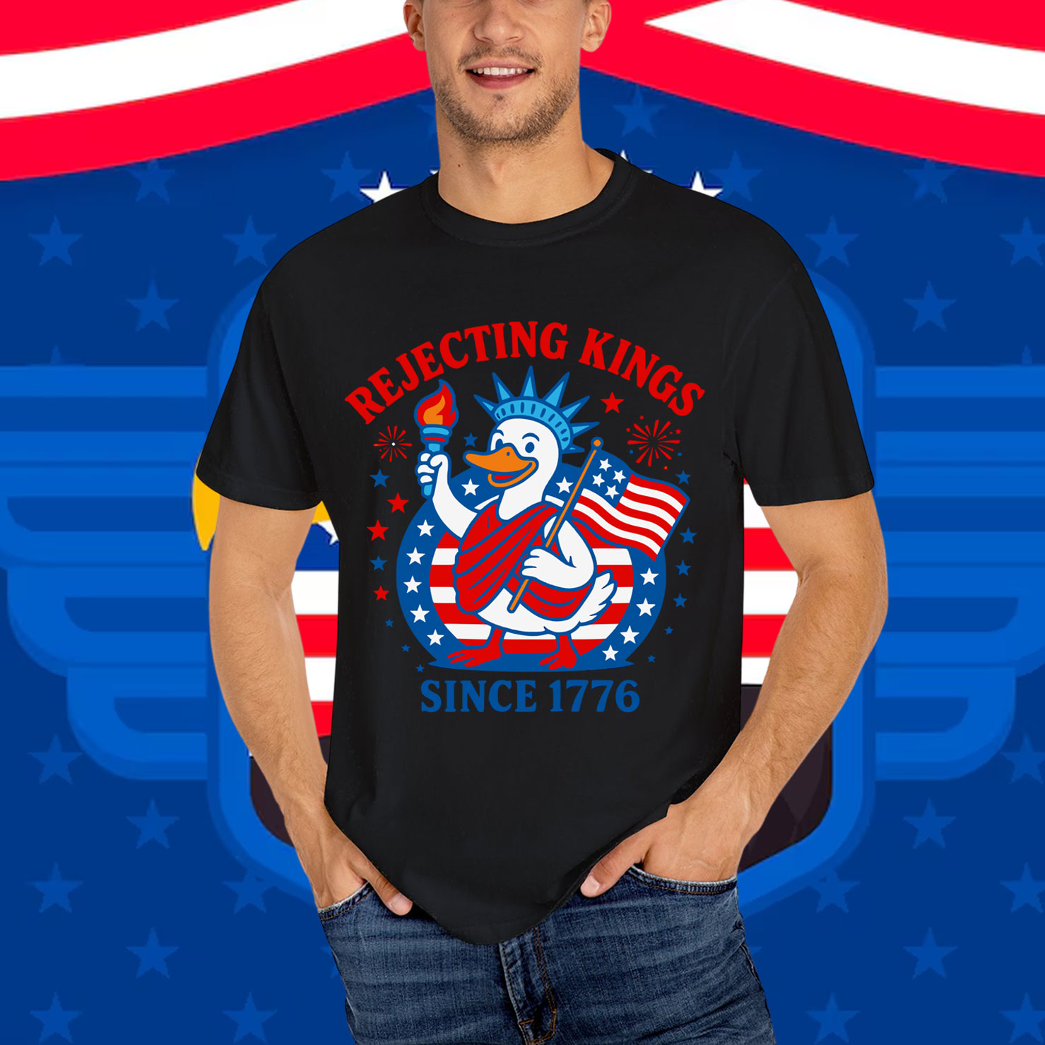 Rejecting Kings Since 1776 Patriotic Duck Statue T-Shirt