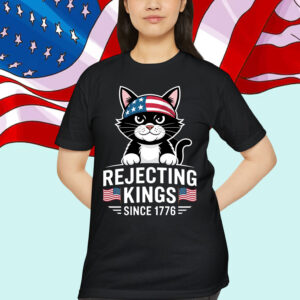 Rejecting Kings Since 1776 Patriotic USA Black Cat T-Shirt