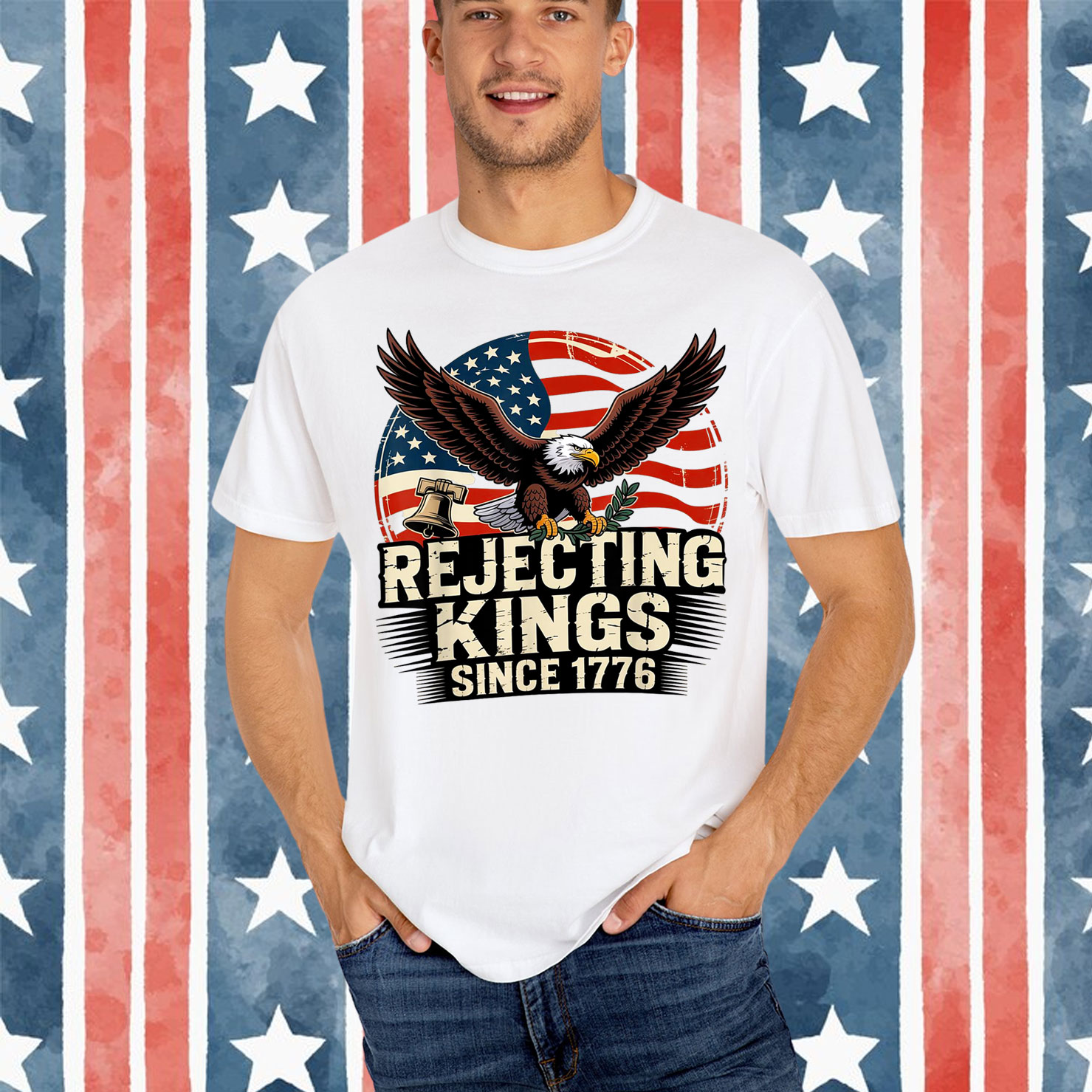 Rejecting Kings Since 1776 Vintage Patriotic No Kings T-Shirt