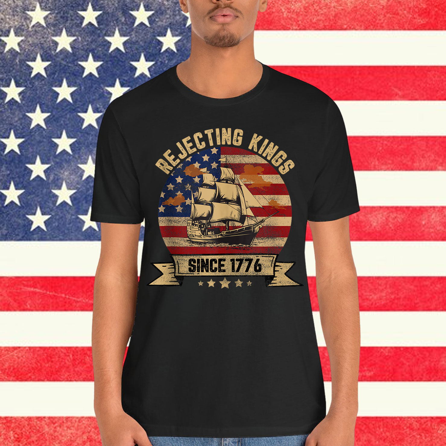 Rejecting Kings Since 1776 Vintage Patriotic USA T-Shirt