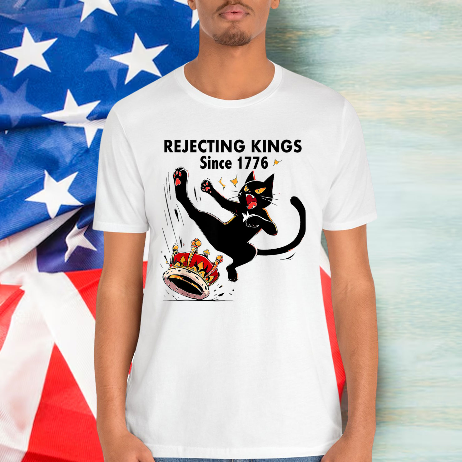 Rejecting Kings since 1776 Funny Raccoon Kick Crown T-Shirt