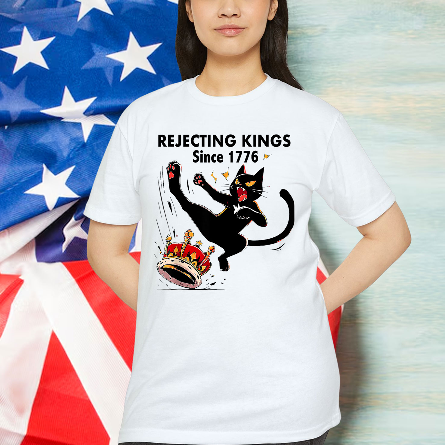 Rejecting Kings since 1776 Funny Raccoon Kick Crown T-Shirt