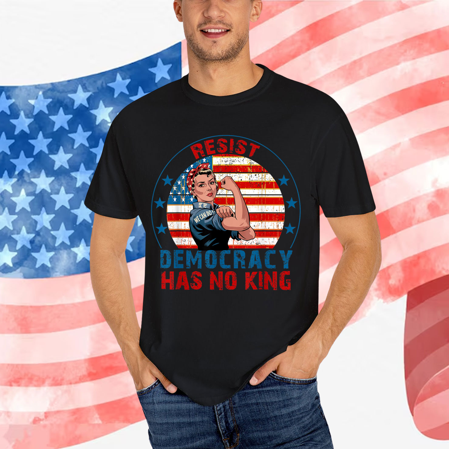 Resist Democracy Has No Kings Vintage Patriotic Political T-Shirt