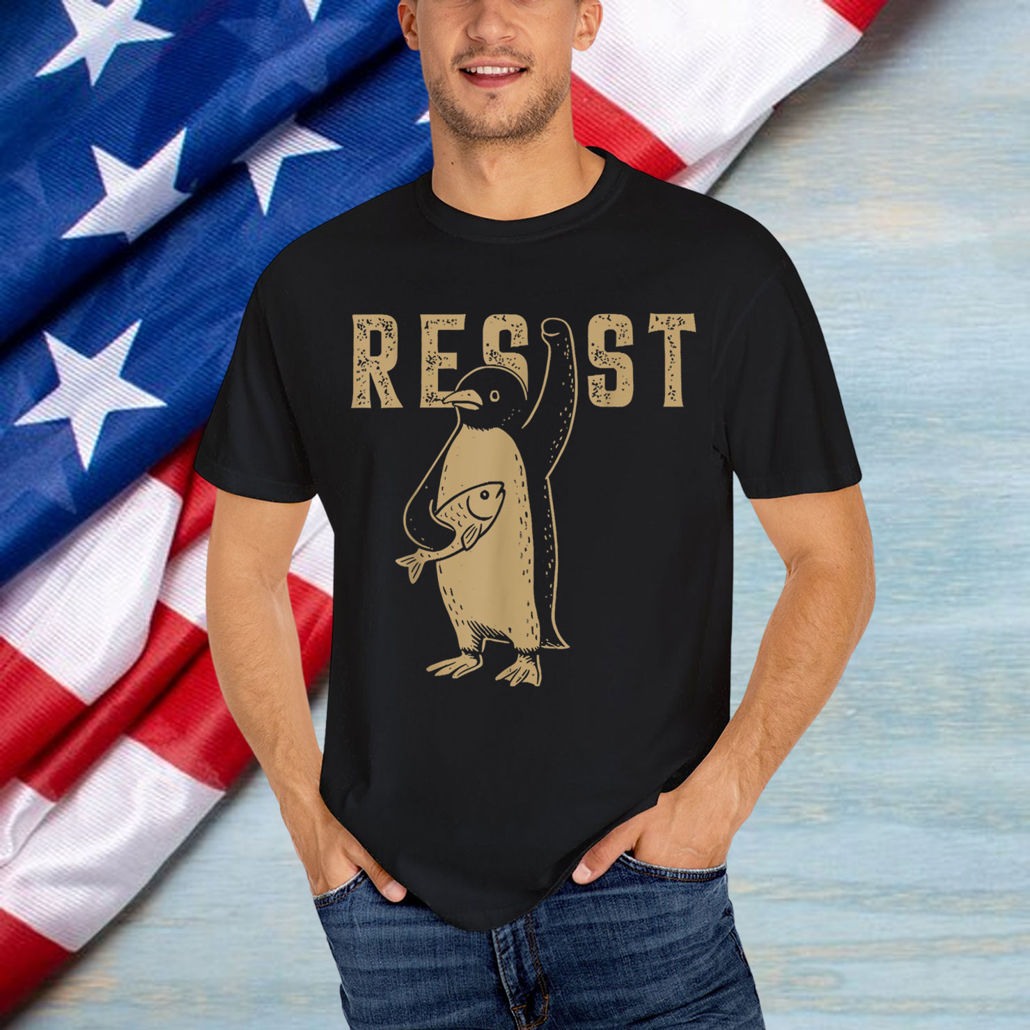 Resist Penguin Activism Graphic Anti Trump T-Shirt
