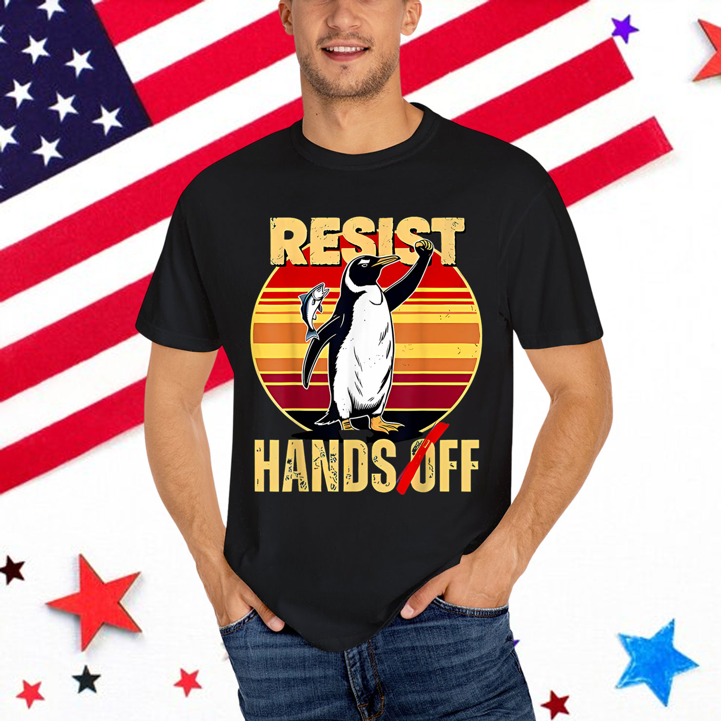 Resist Resistance Penguin Hands Off Protest T-Shirt