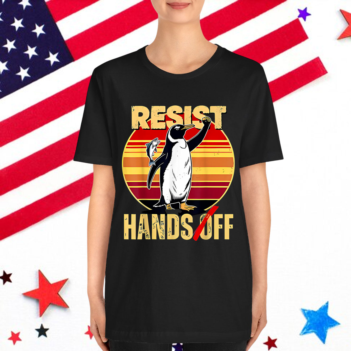 Resist Resistance Penguin Hands Off Protest T-Shirt