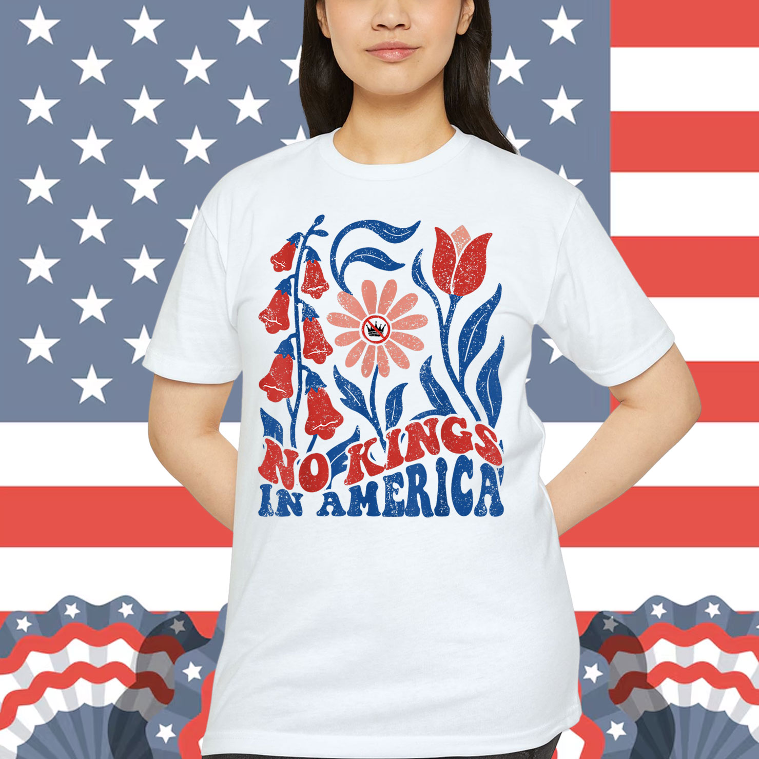 Retro Floral 70s tee Women No King In American T-Shirt