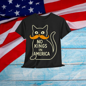 Retro June 14th No Kings In America 1776 USA Flag Black Cat T-Shirt