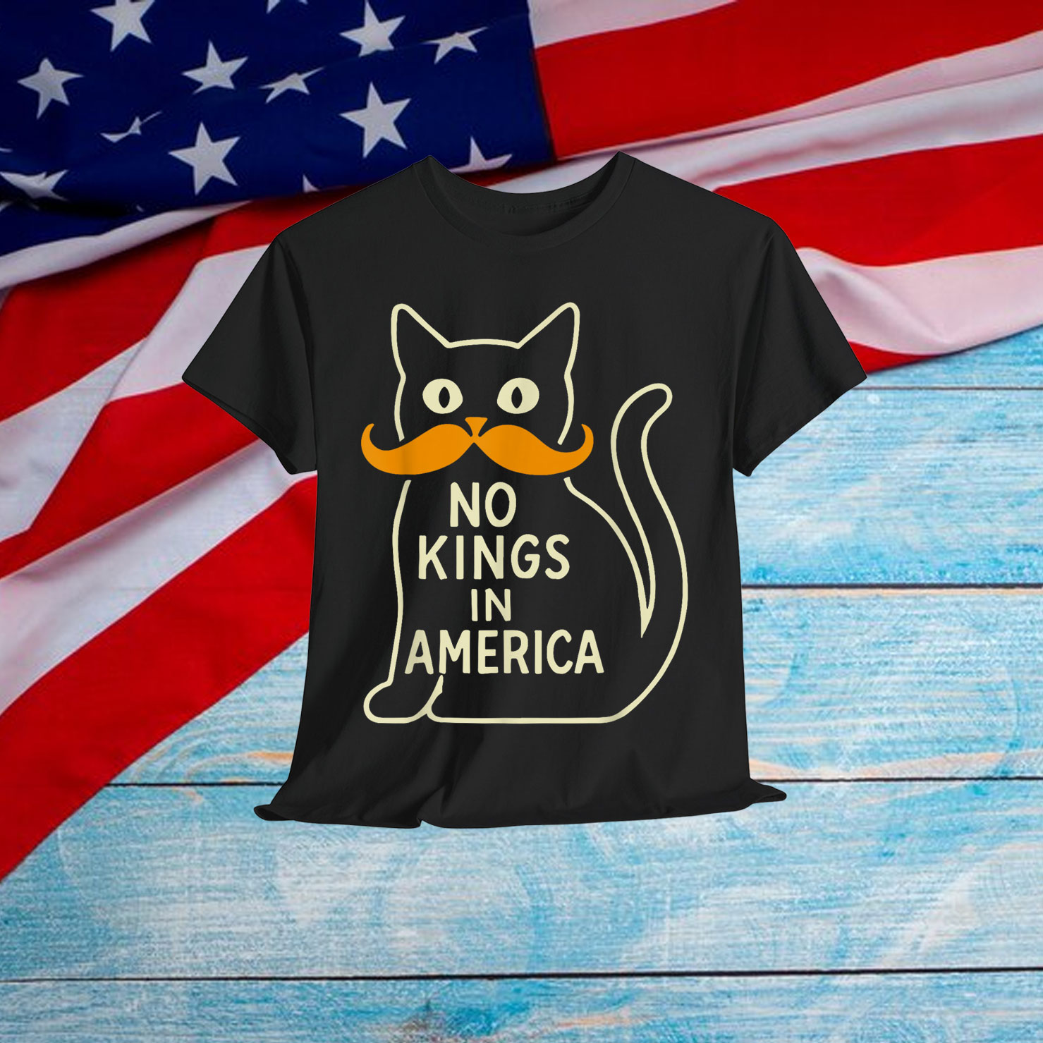 Retro June 14th No Kings In America 1776 USA Flag Black Cat T-Shirt
