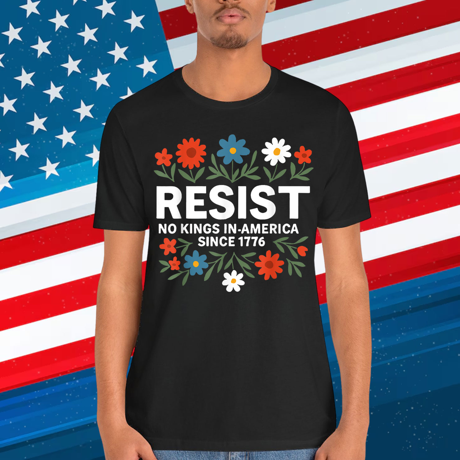 Retro No Kings In America Resist Floral Patriotic T-Shirt