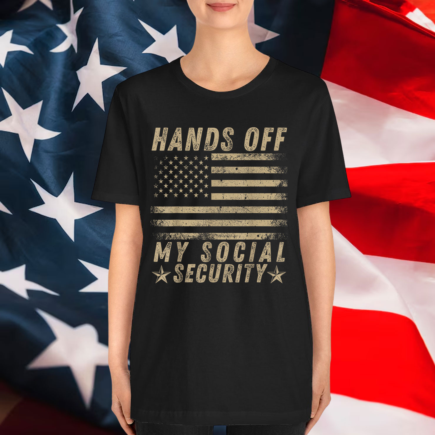 Retro Vintage Flag Hands Off My Social Security T-Shirt