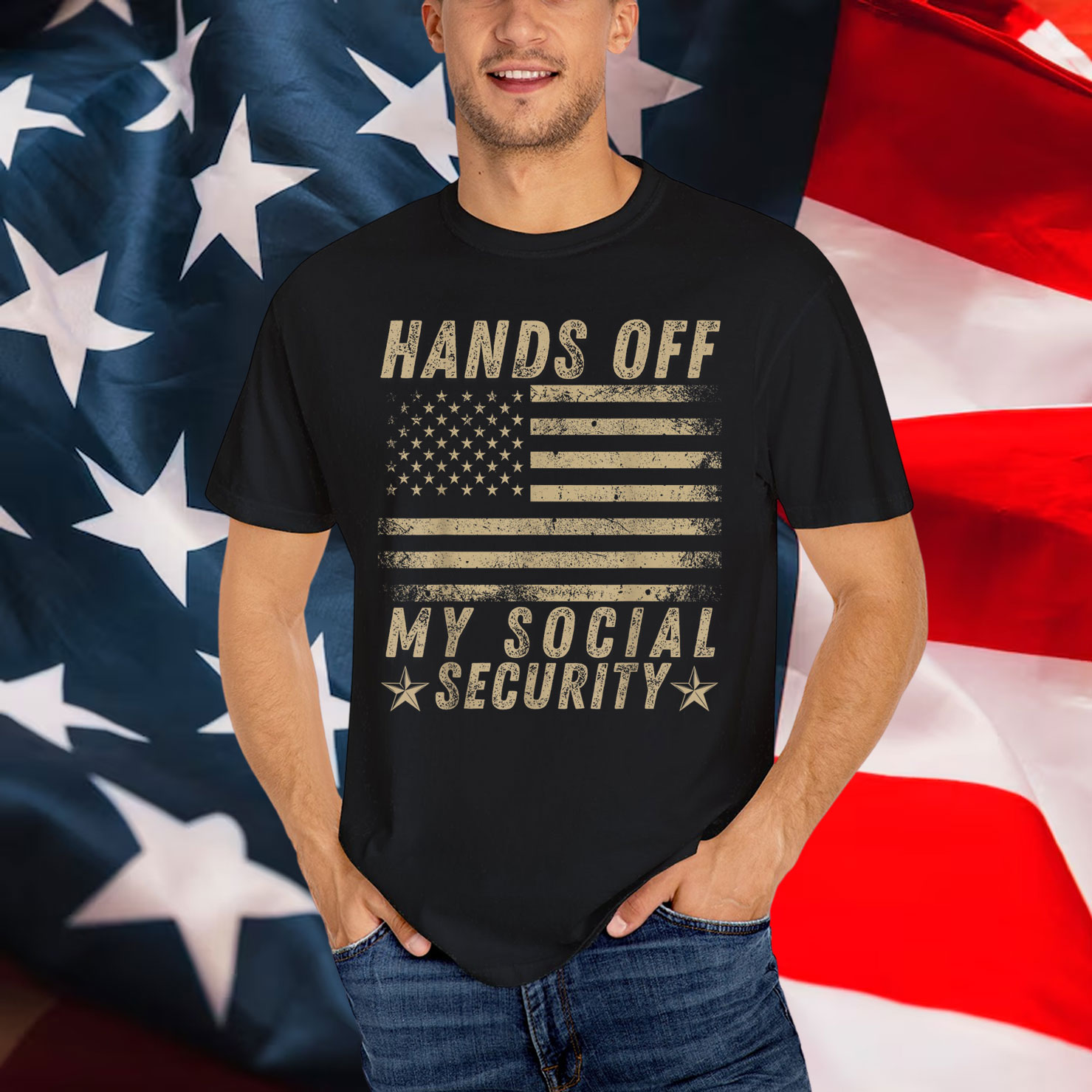 Retro Vintage Flag Hands Off My Social Security T-Shirt