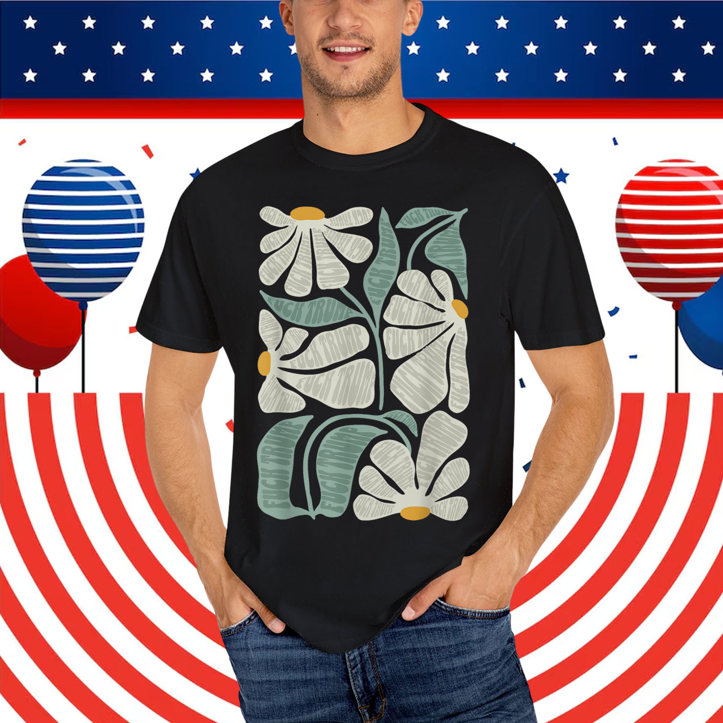 Subtle Boho Flowers Anti Trump Kamala Harris Voter T-Shirt