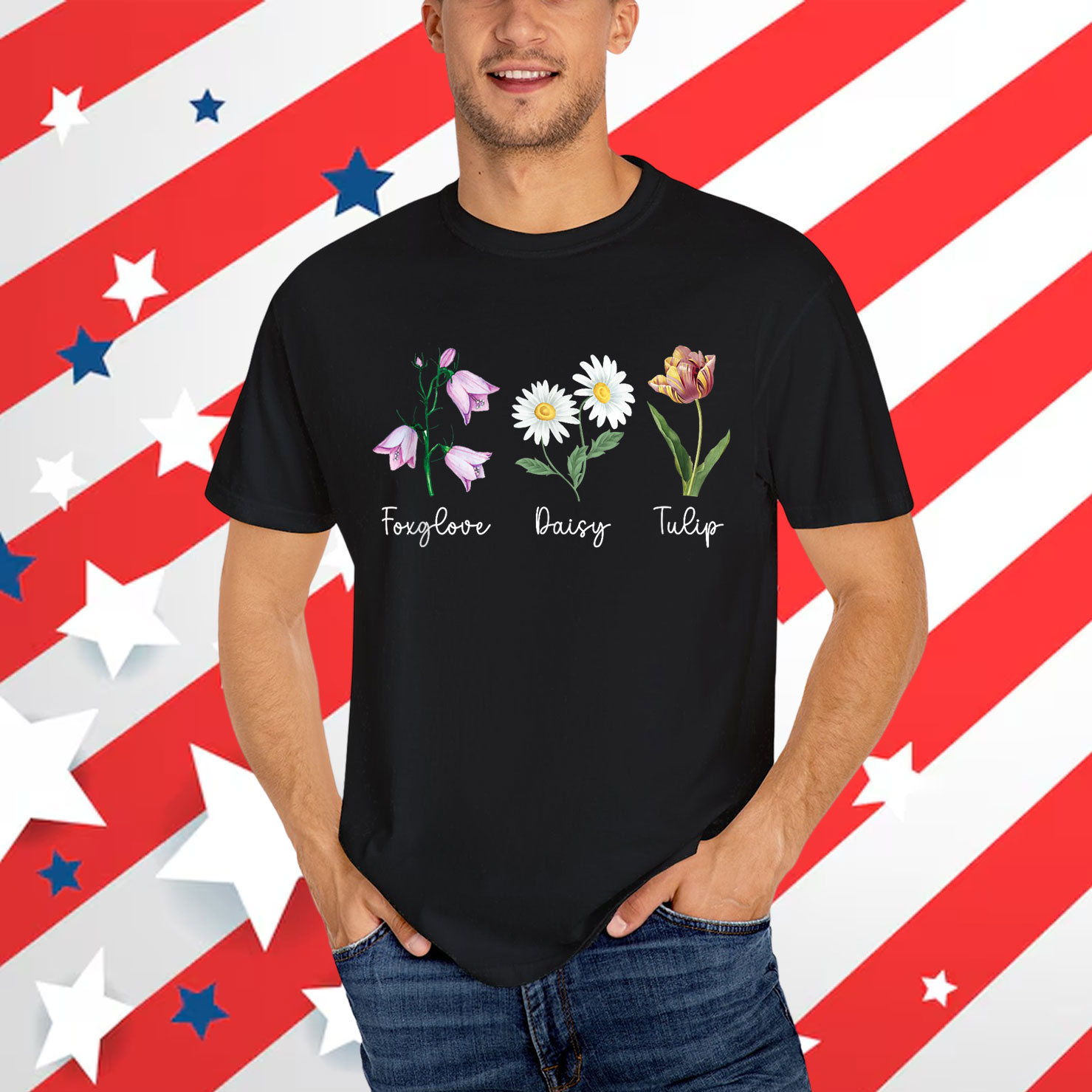 Subtle Floral Anti Trump Foxglove Daisy Tulip Flowers T-Shirt