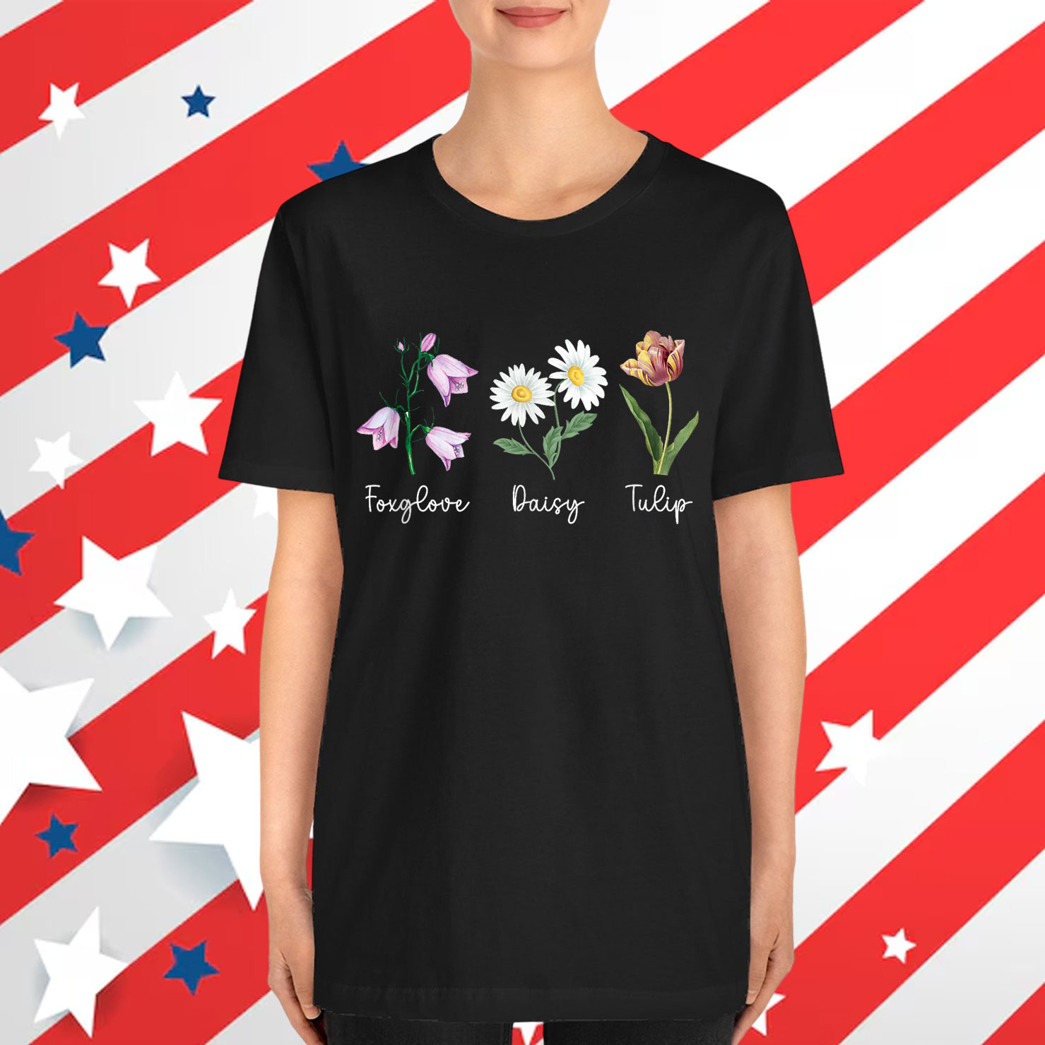 Subtle Floral Anti Trump Foxglove Daisy Tulip Flowers T-Shirt
