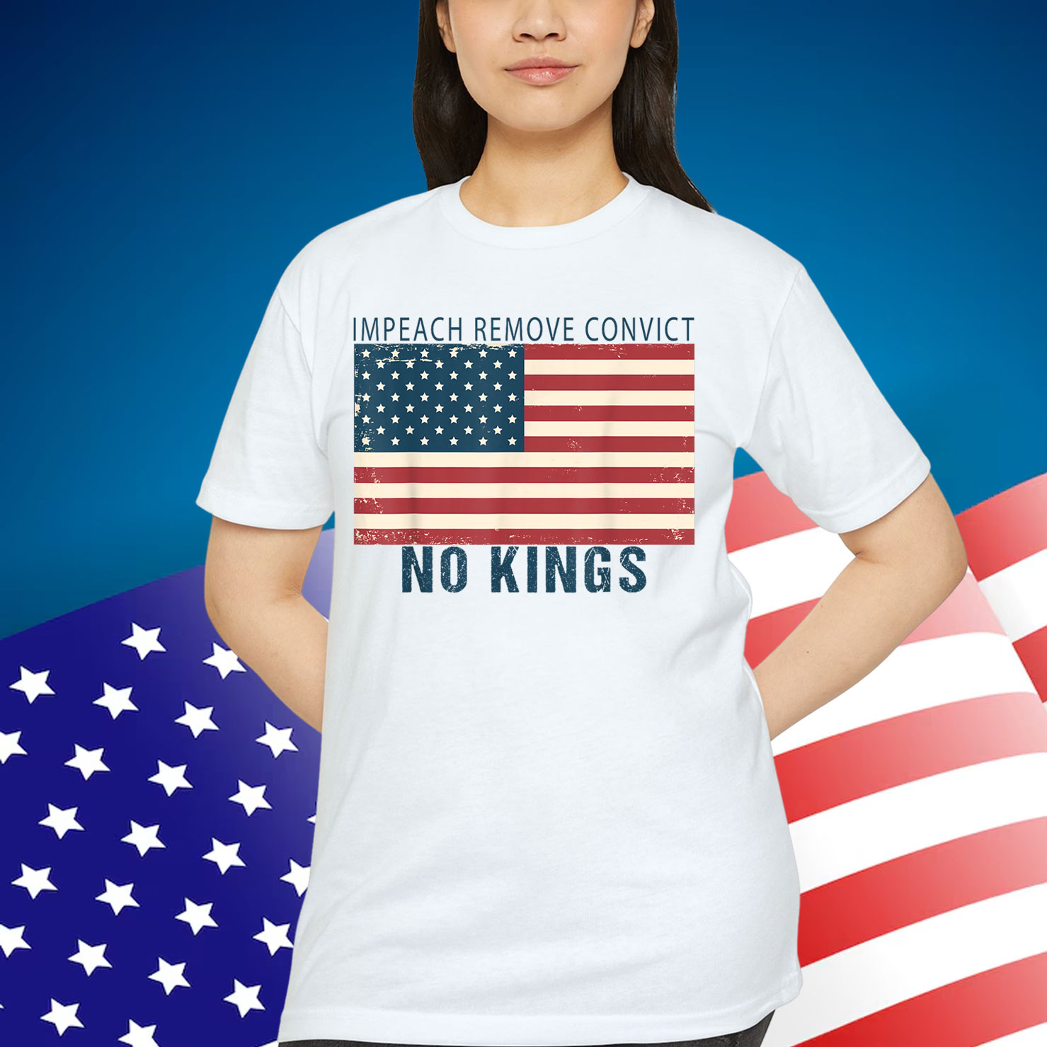 Vintage Impeach Remove Convict No Kings Flag America T-Shirt