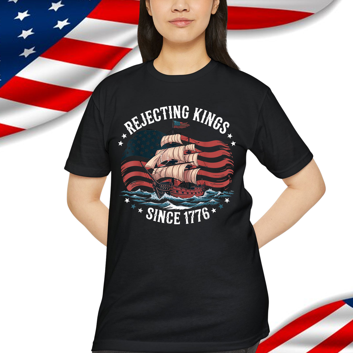 Vintage Rejecting Kings 1776 Patriotic USA Sailboat T-Shirt
